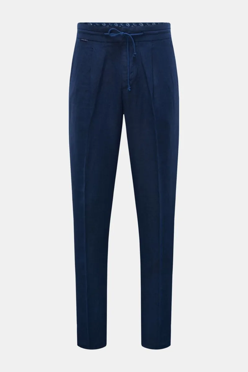 04651/ A TRIP IN A BAG linen jogger pants 'Linen Pleated Pant' navy