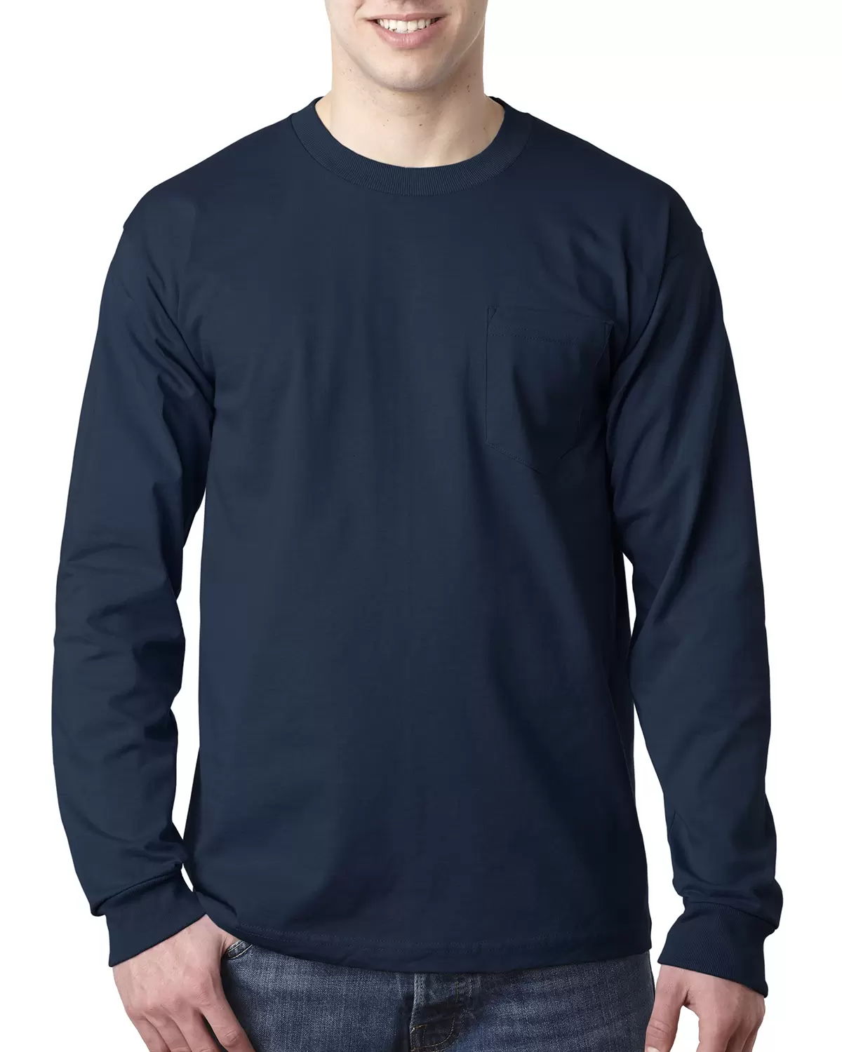 8100 Bayside Adult Long-Sleeve Cotton Tee with Pocket SKU: 8100