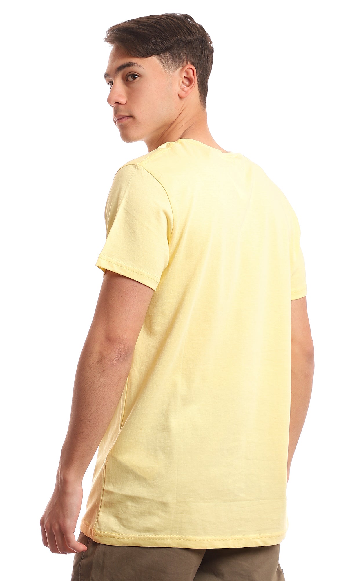 97678 V-Neck Light Yellow Cotton Basic Tee