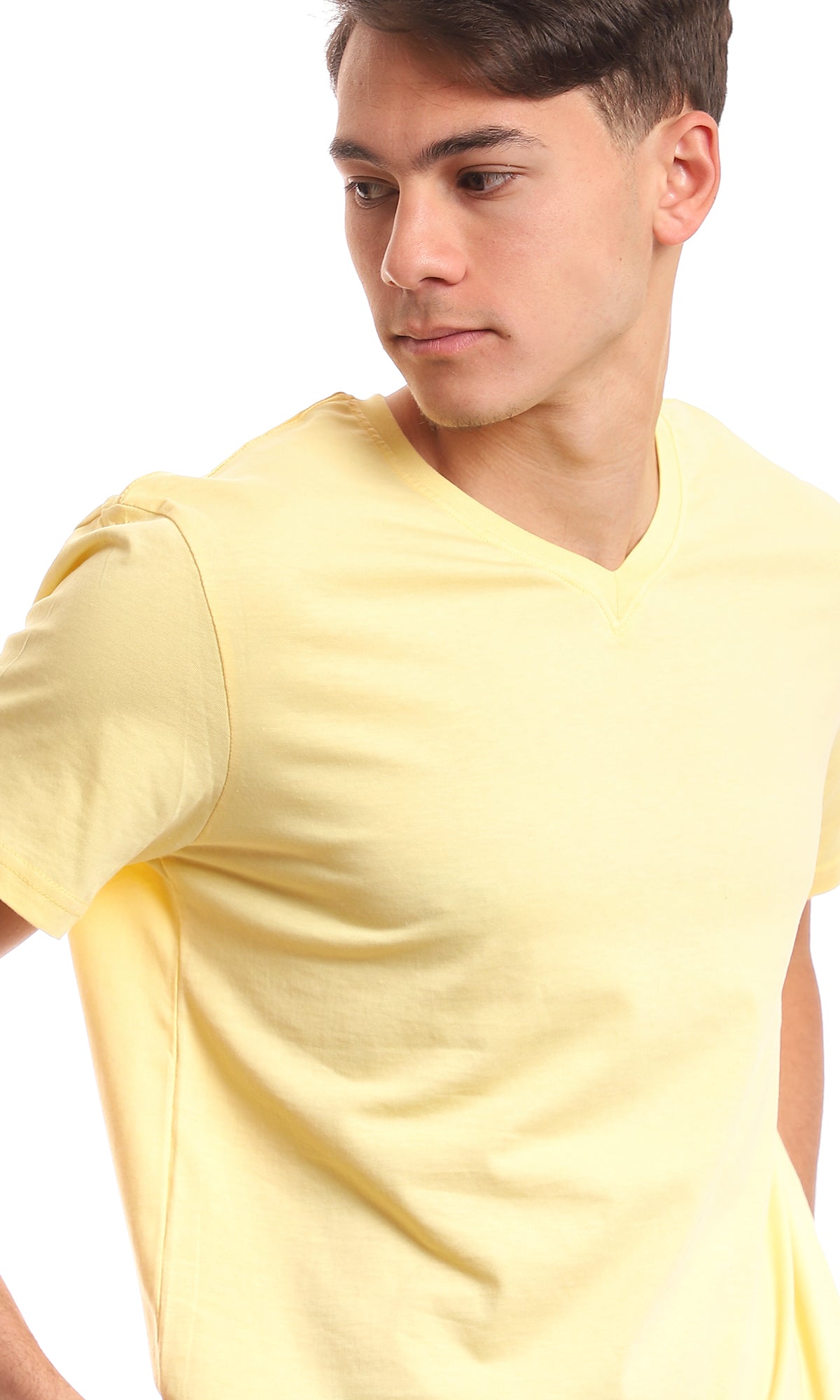 97678 V-Neck Light Yellow Cotton Basic Tee