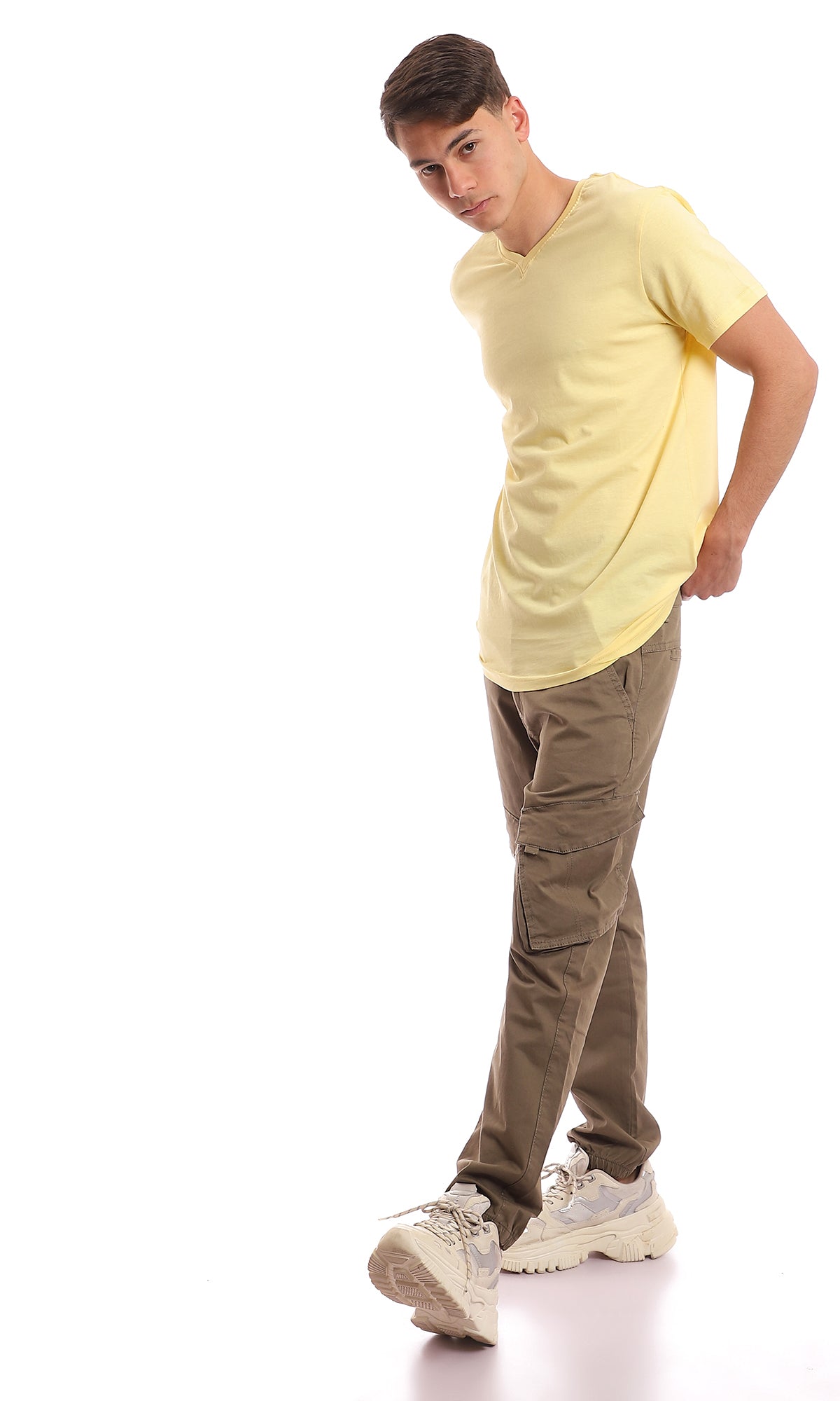 97678 V-Neck Light Yellow Cotton Basic Tee