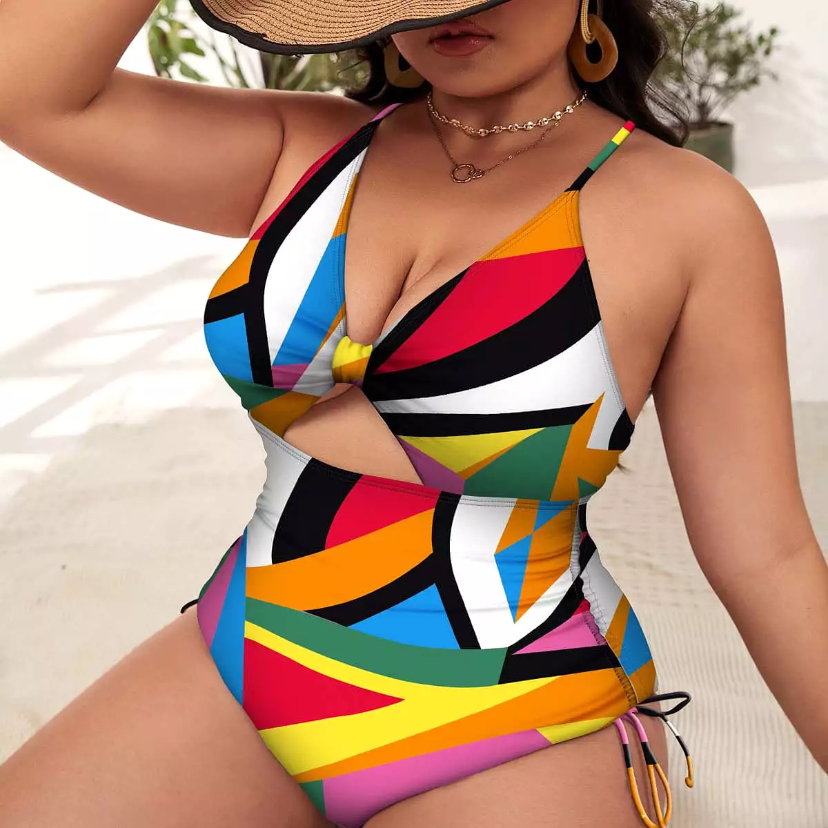 Adult large size new printed one-piece sexy strappy swimsuit