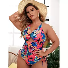 Adult large size new printed one-piece sexy strappy swimsuit