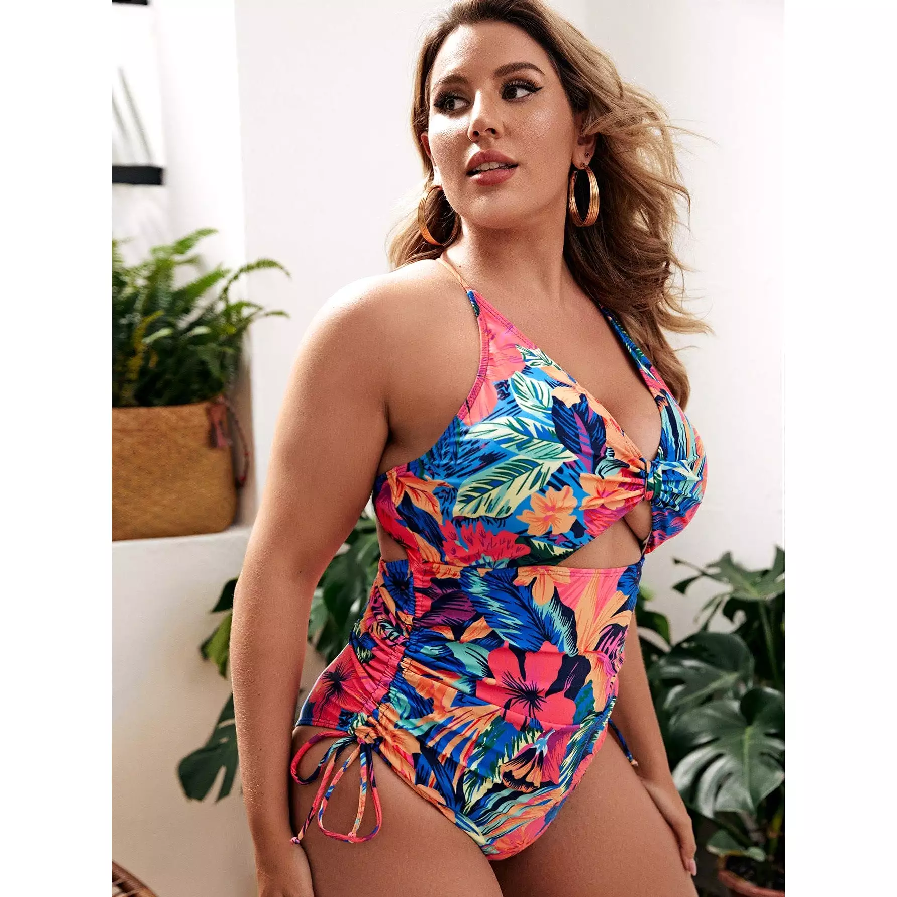 Adult large size new printed one-piece sexy strappy swimsuit