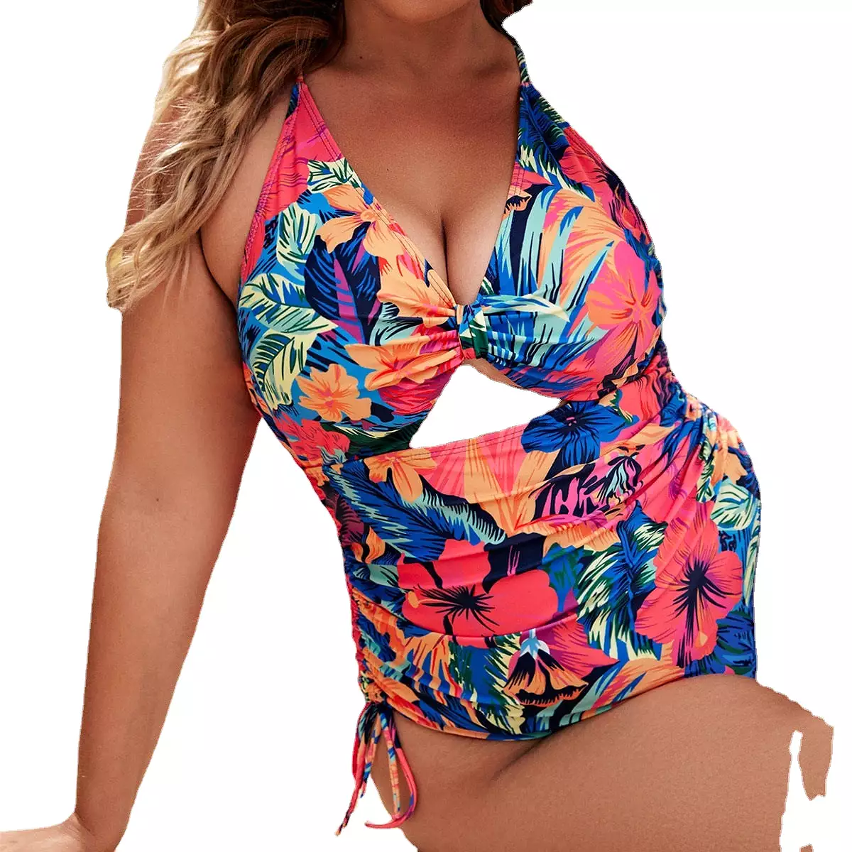 Adult large size new printed one-piece sexy strappy swimsuit