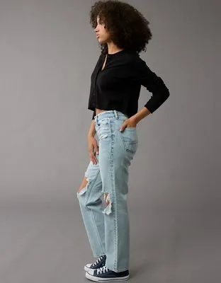 AE Stretch Curvy Ripped High-Waisted Straight Jean-