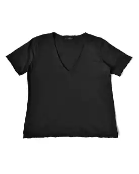 Aequamente Black Soft Cotton V-Neck Tee