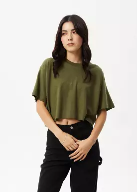 Afends Hemp Tee Slay Cropped Oversized Military