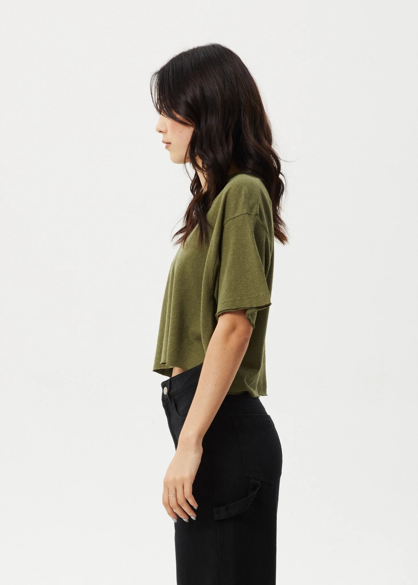 Afends Hemp Tee Slay Cropped Oversized Military