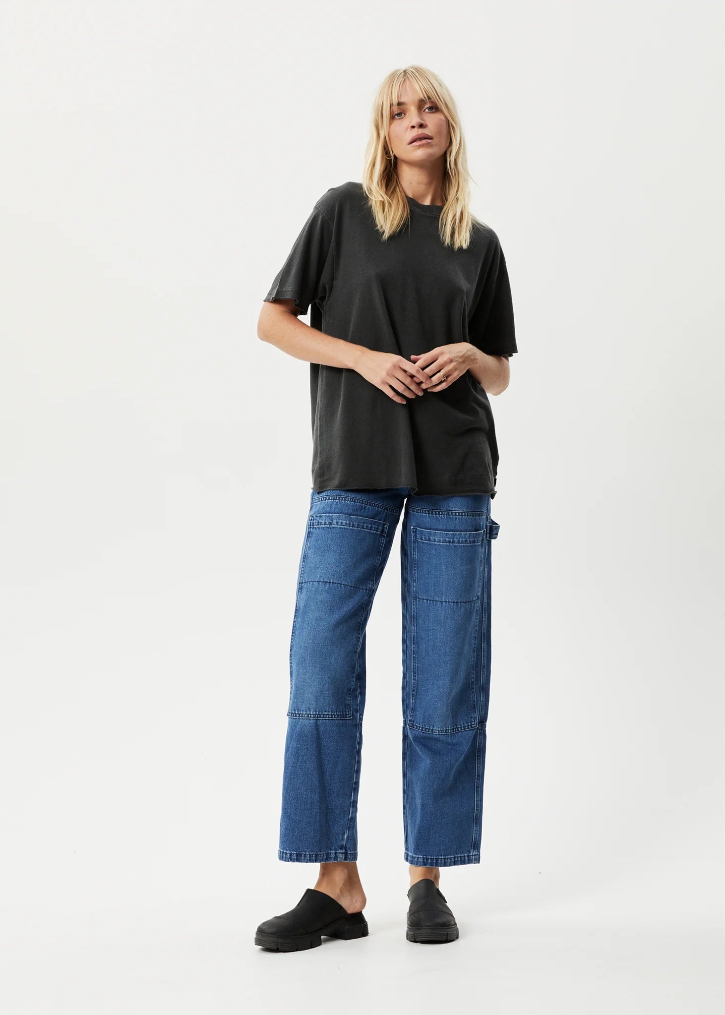 Afends Hemp Tee Slay Oversized Stone Black