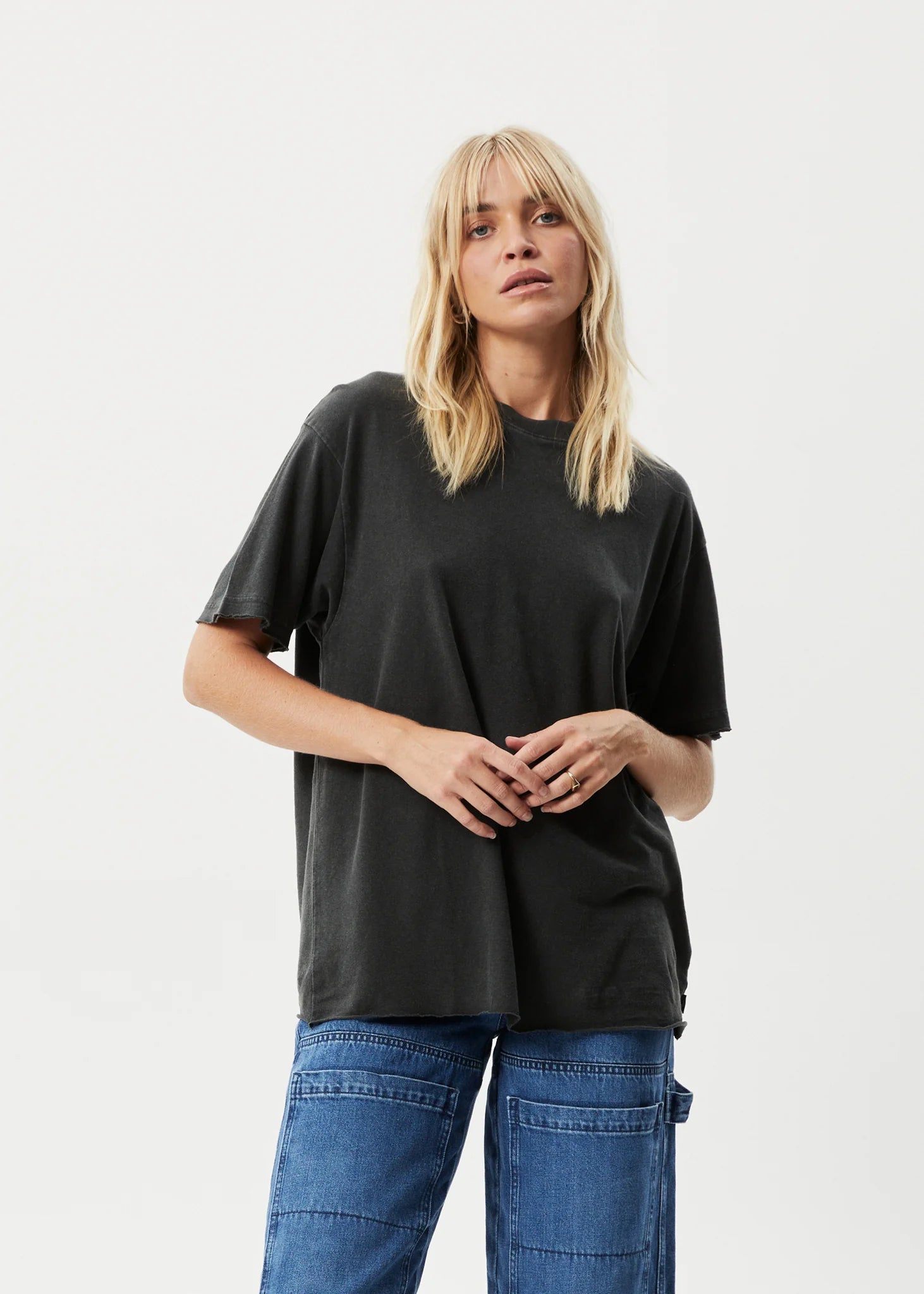 Afends Hemp Tee Slay Oversized Stone Black