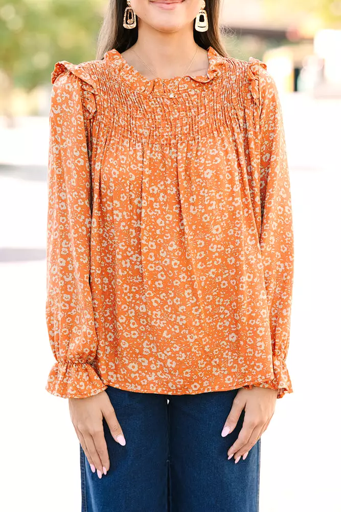 All About You Rust Orange Floral Blouse