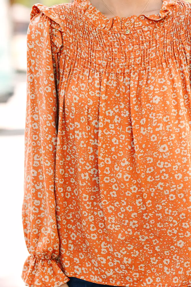 All About You Rust Orange Floral Blouse