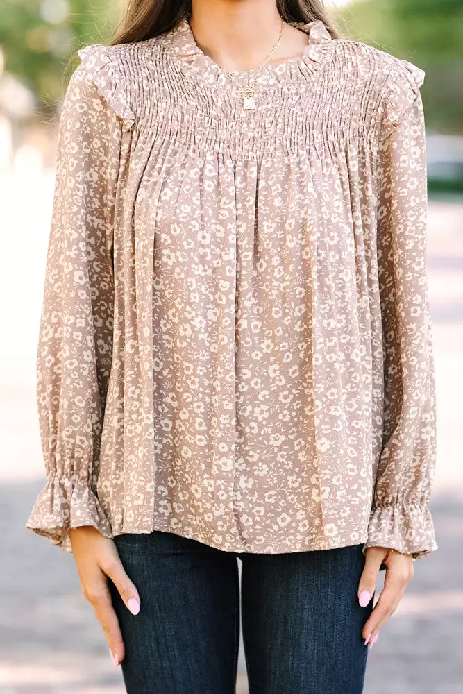 All About You Taupe Brown Floral Blouse