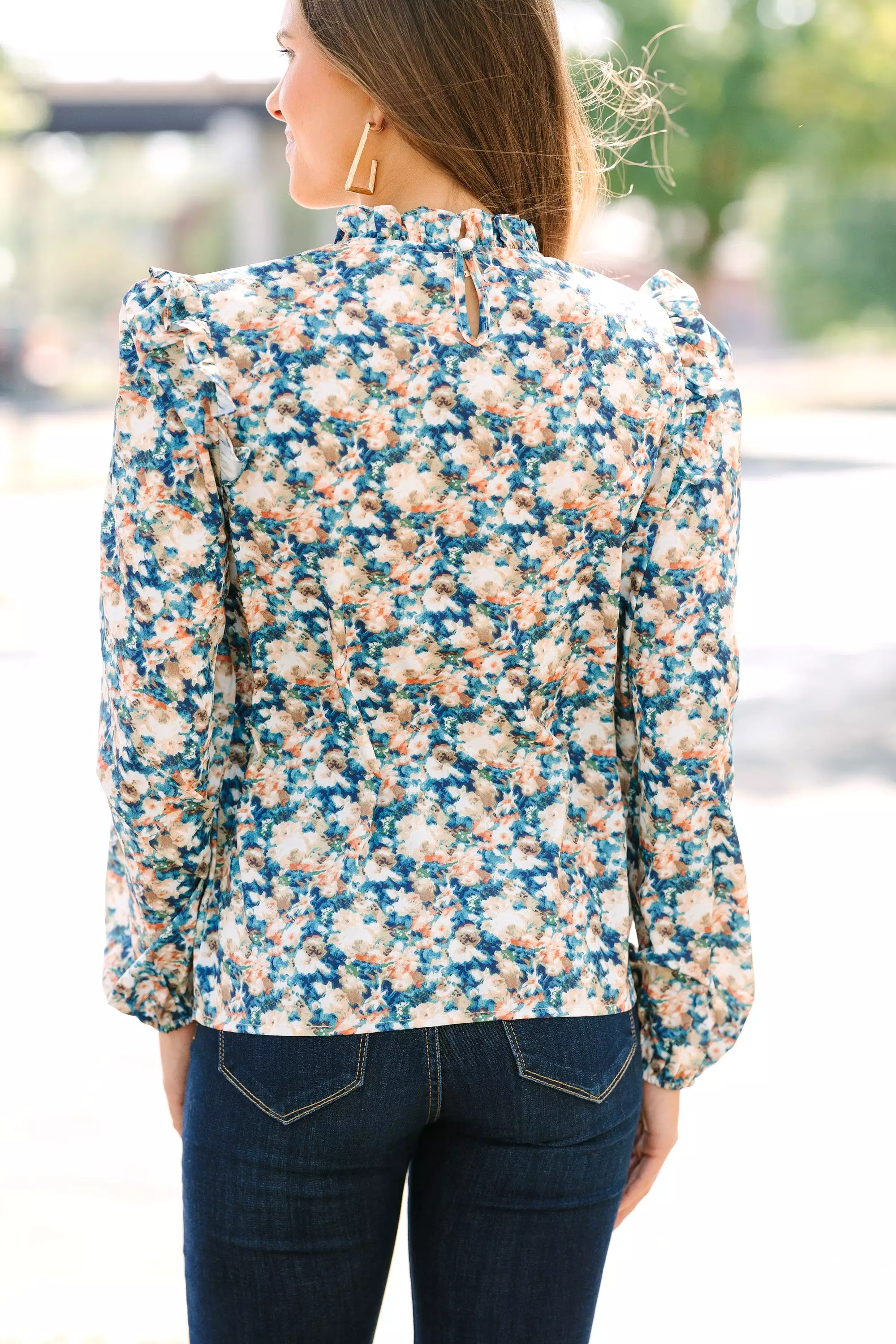 All For It Taupe Brown Floral Blouse