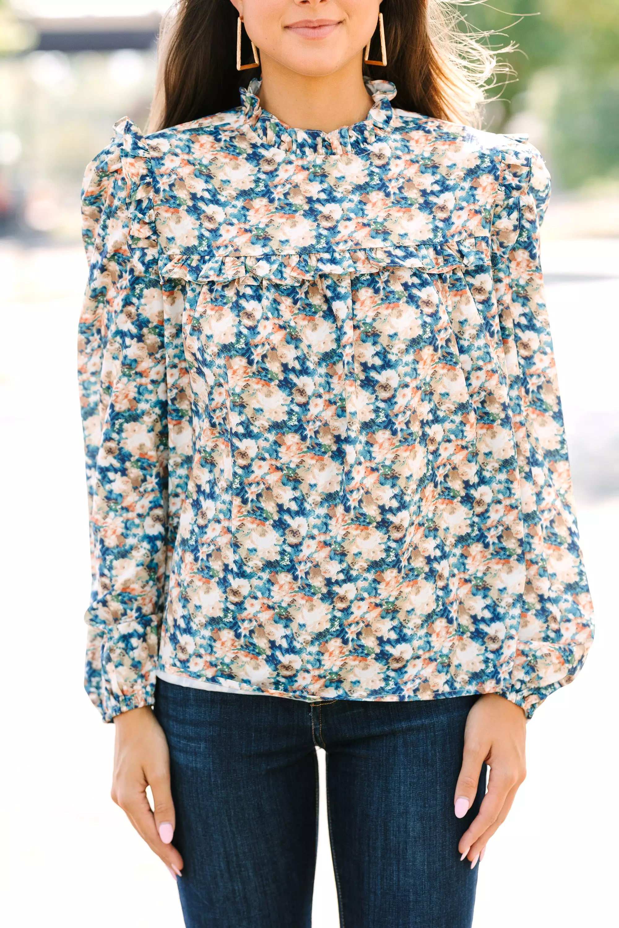 All For It Taupe Brown Floral Blouse