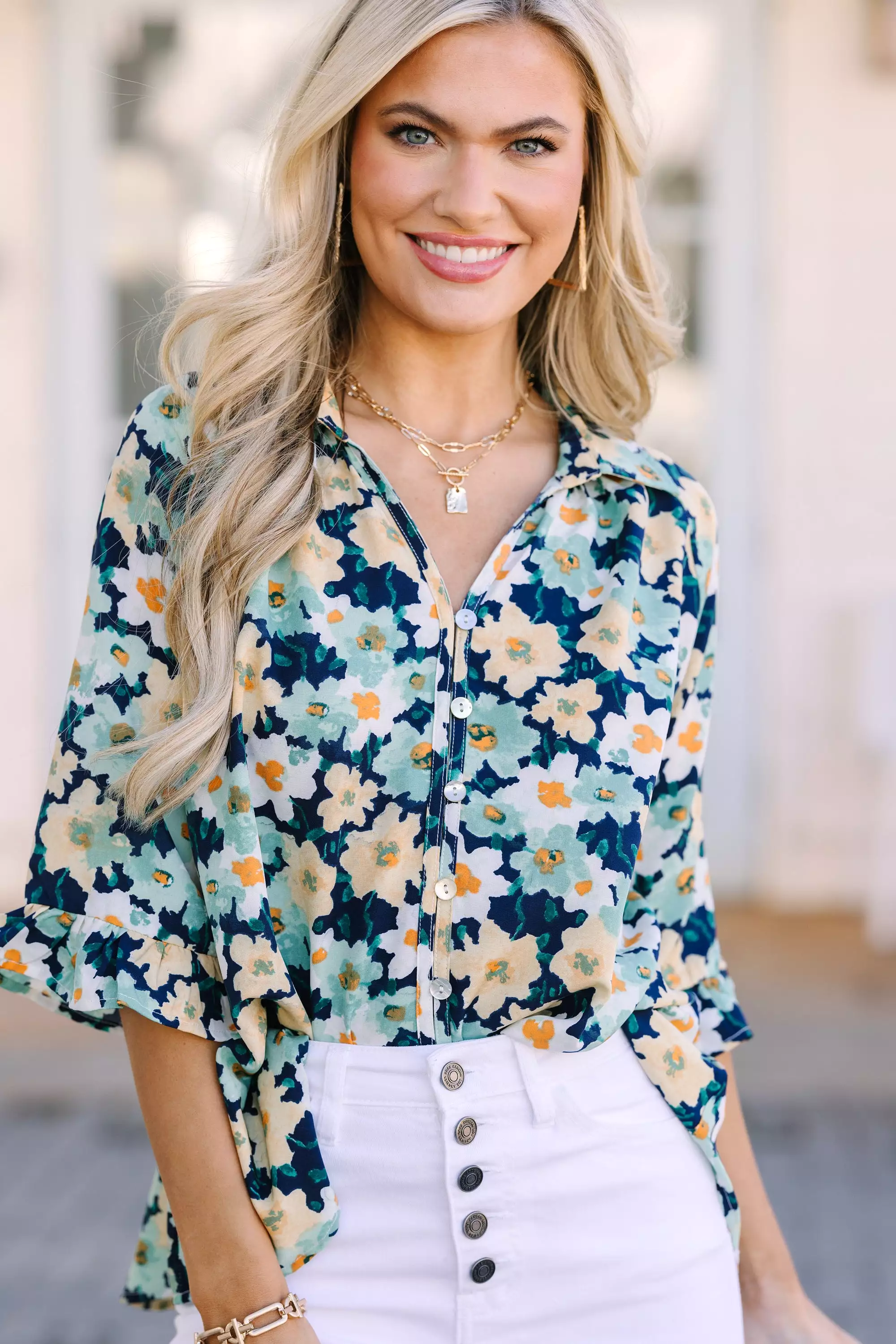 All That You Need Navy Floral Blouse