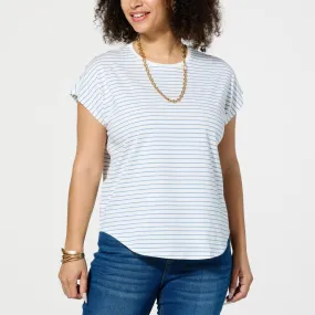      As Is WynneLayers Striped Cotton-Blend Crewneck Tee     