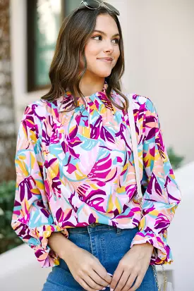 Be True To You Fuchsia Pink Tropical Floral Blouse