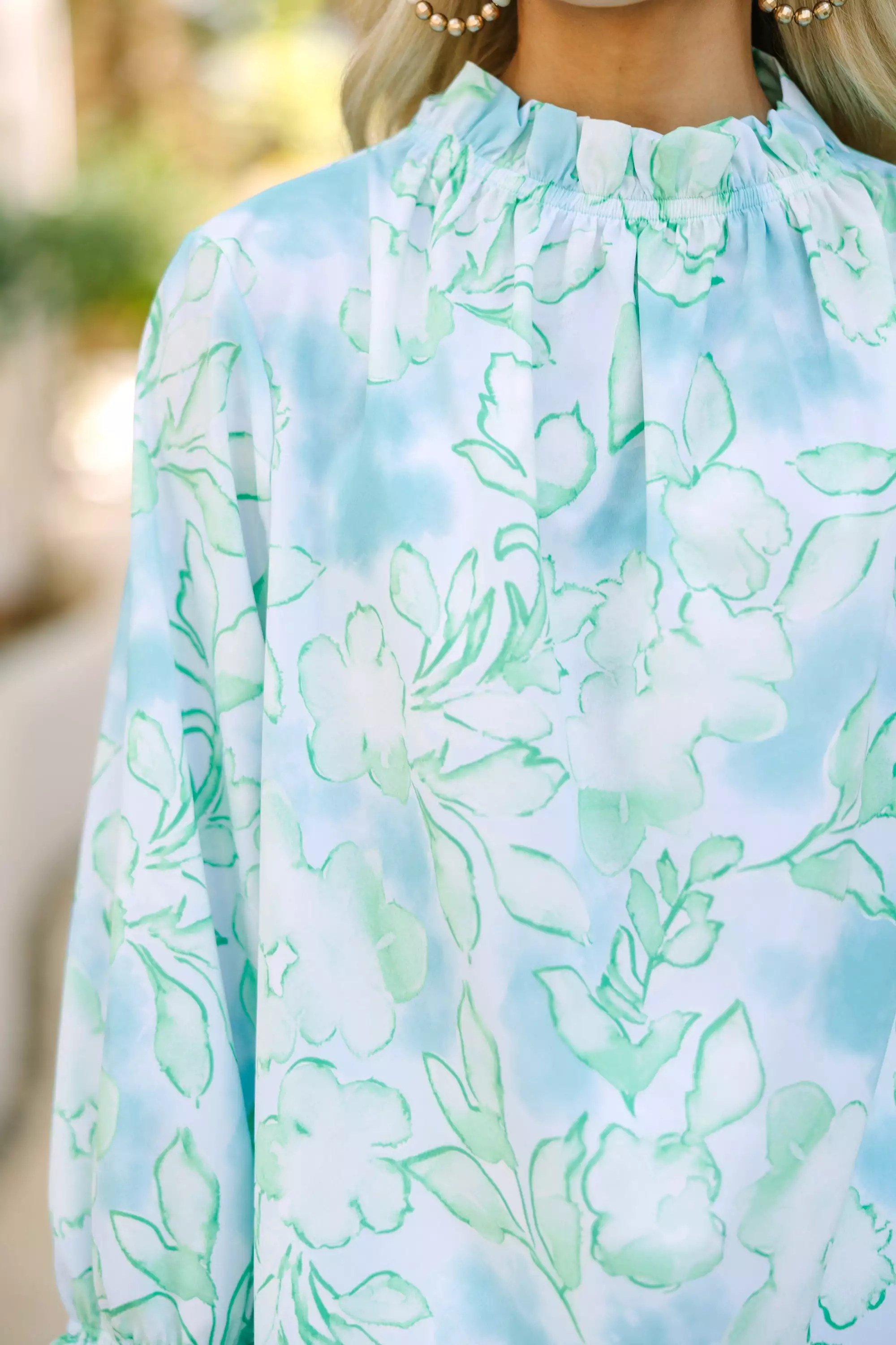 Be True To You Mint Green Abstract Floral Blouse