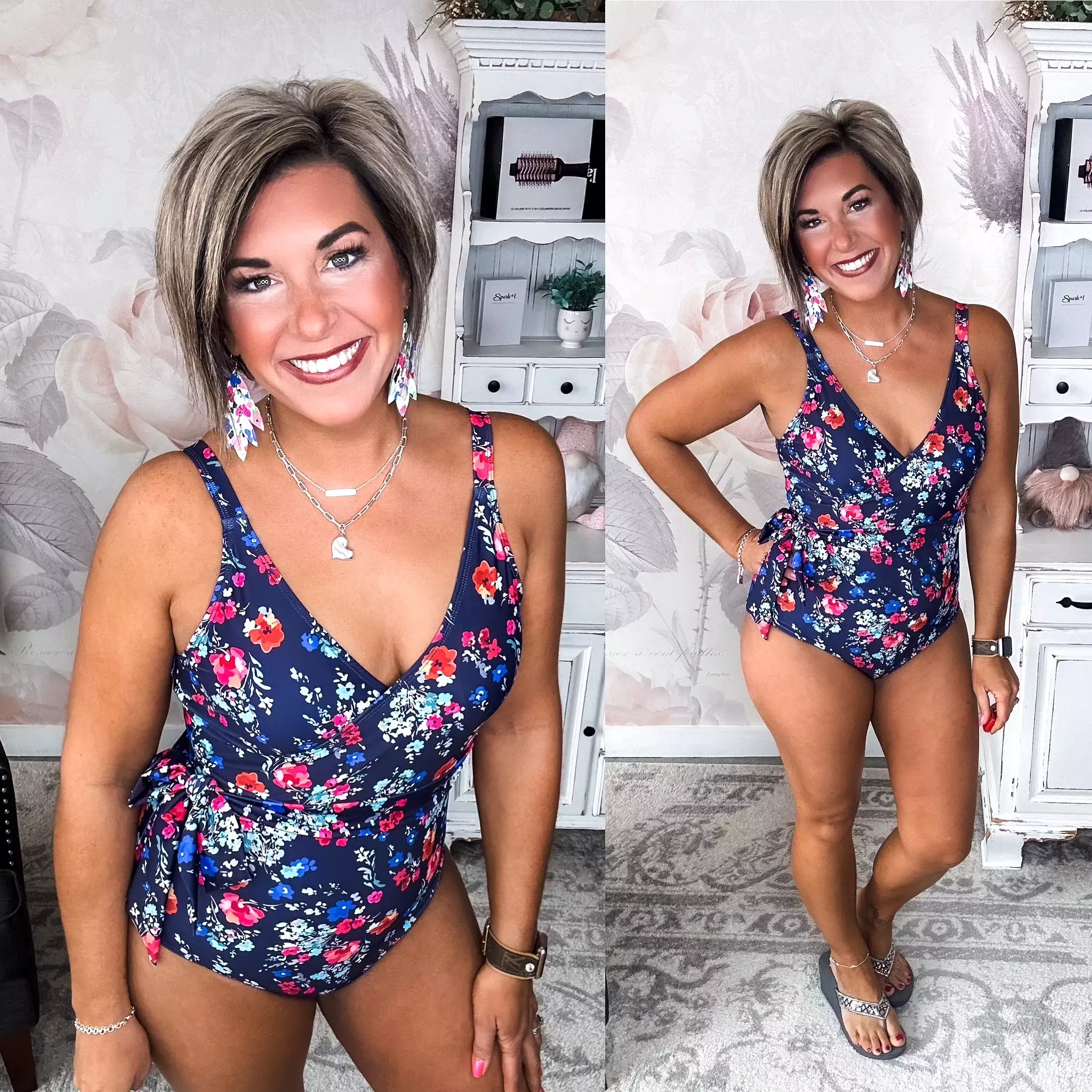 Beach Party One-Piece Swimsuit - Navy Floral