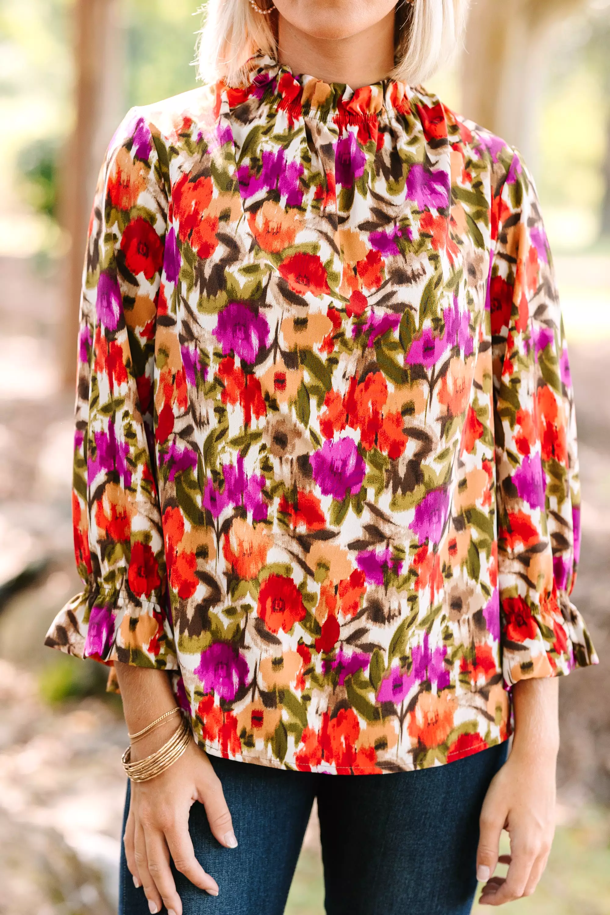 Beauty And Brains Spicy Orange Floral Blouse