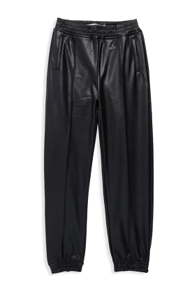 Black faux leather jogger pants