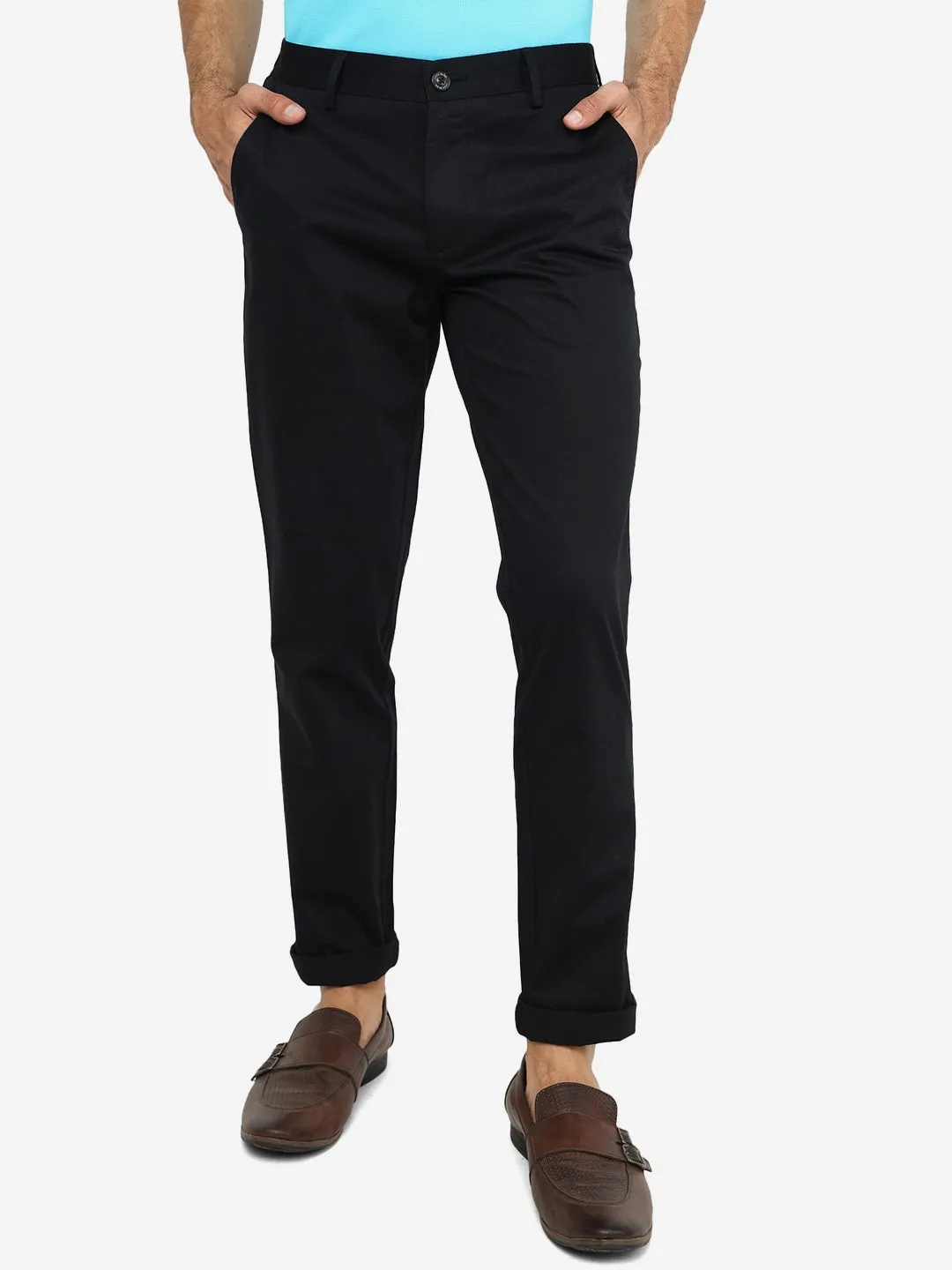 Black Solid Uno Fit Casual Trouser | JadeBlue