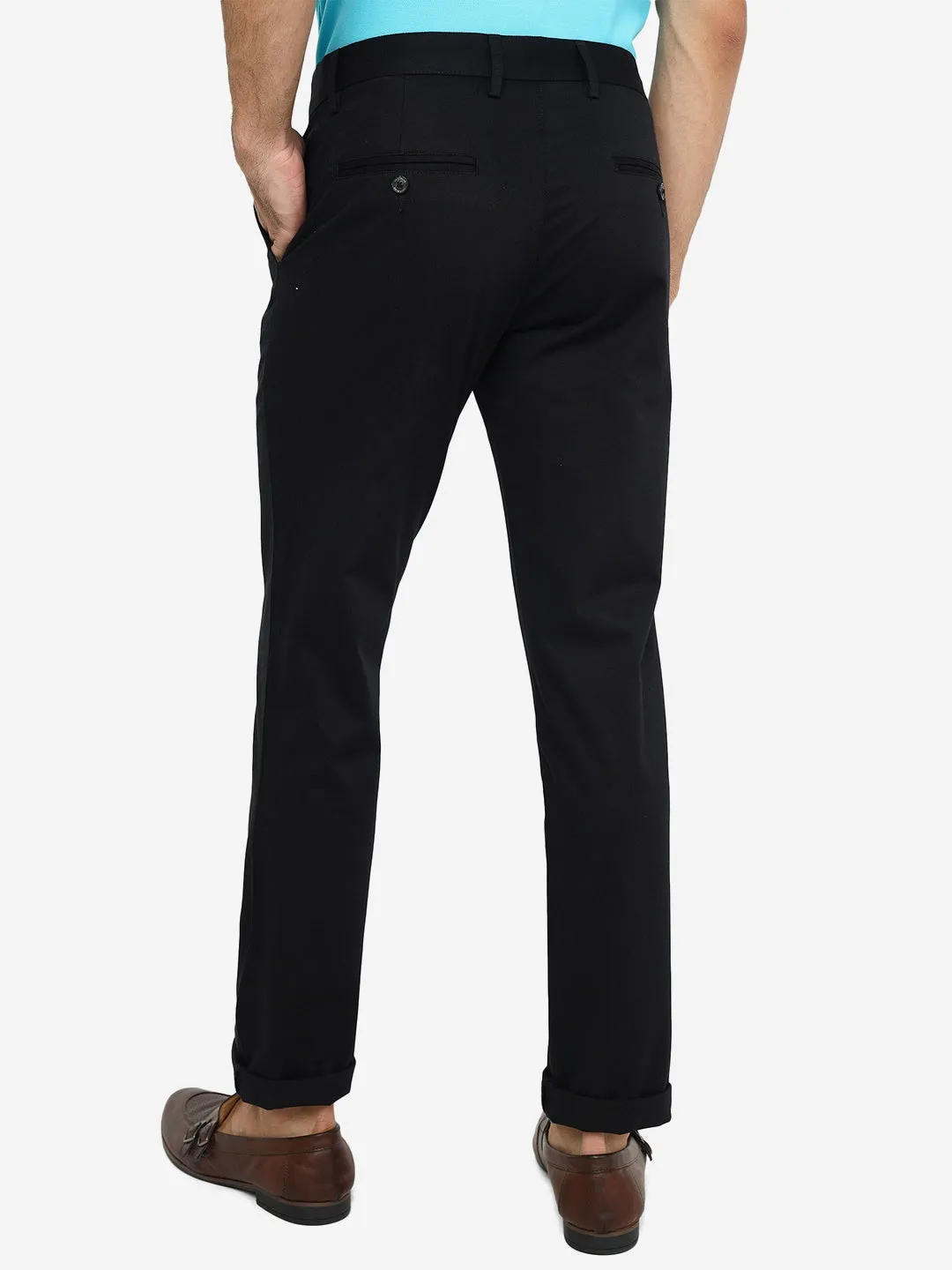 Black Solid Uno Fit Casual Trouser | JadeBlue