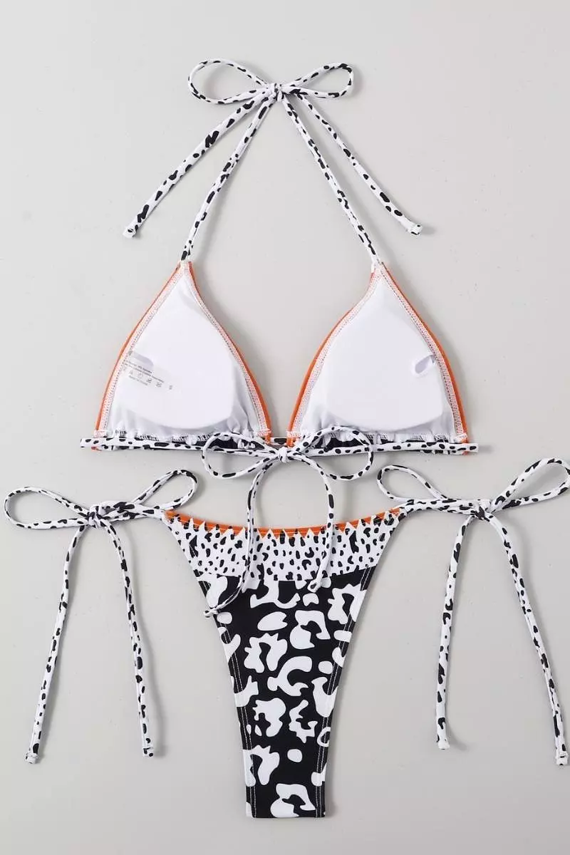 Black White Leopard Print Bikini Set