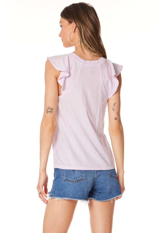 Bobi - Flutter Sleeve Raglin V-Neck Tee Hydrangeas