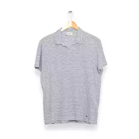 Brooksfield Polo striped linen blend azzurro/latte