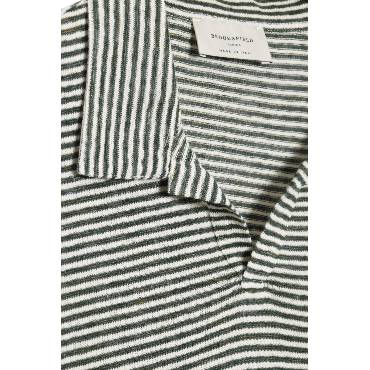 Brooksfield Polo striped linen blend militare/latte