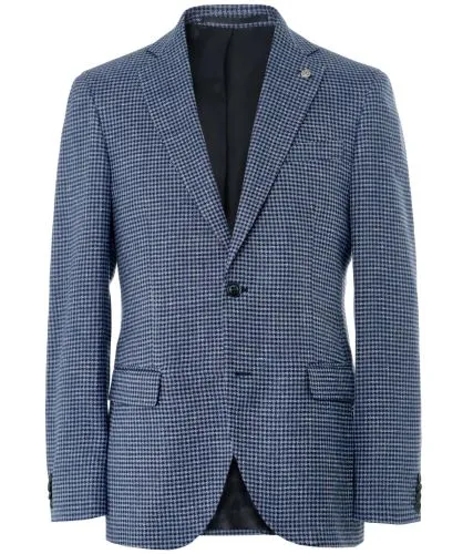 Cavaliere Blue Linen Blend Classic Check Jacket