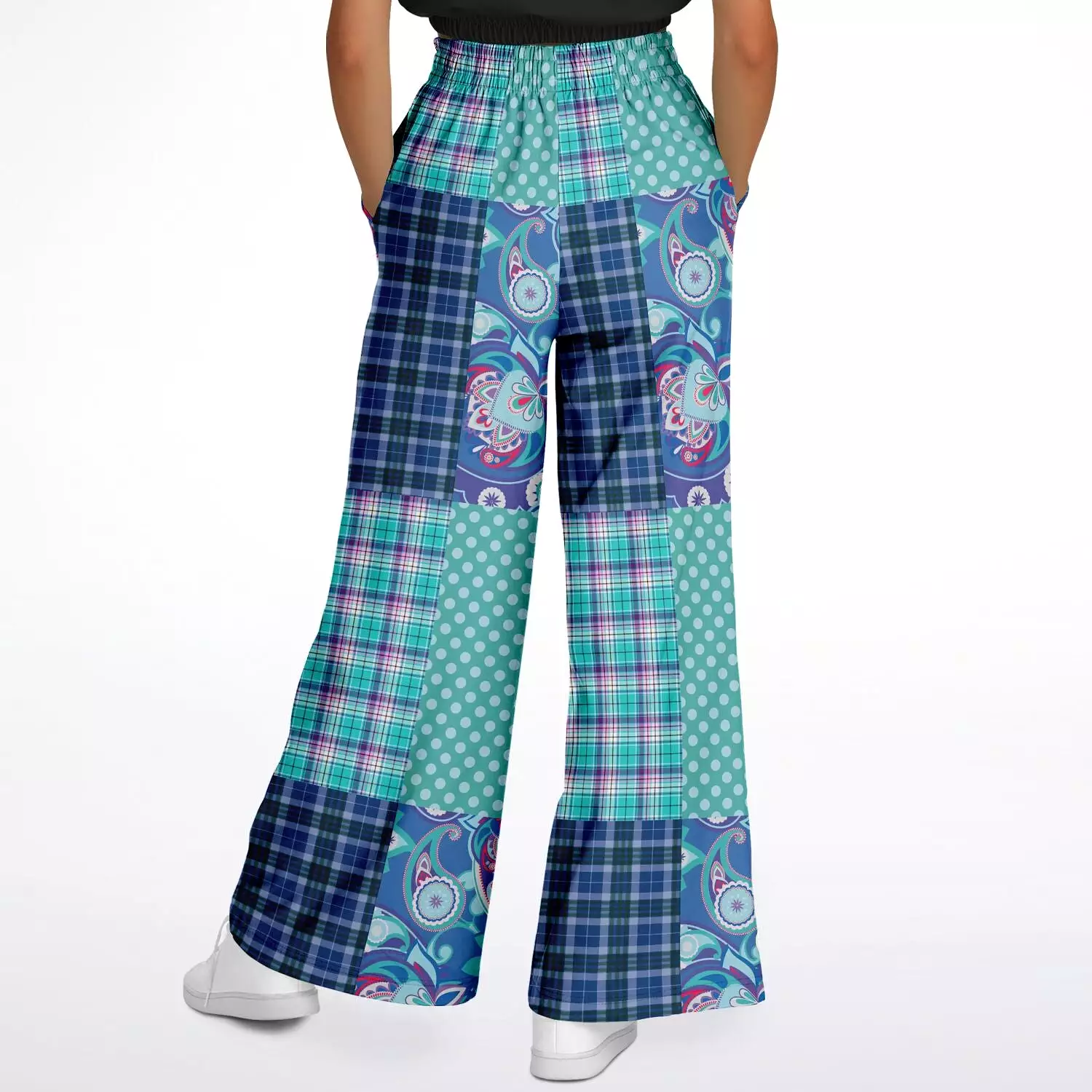 Cerulean Patchwork Plaid SW Stretchy Phat Bellbottoms