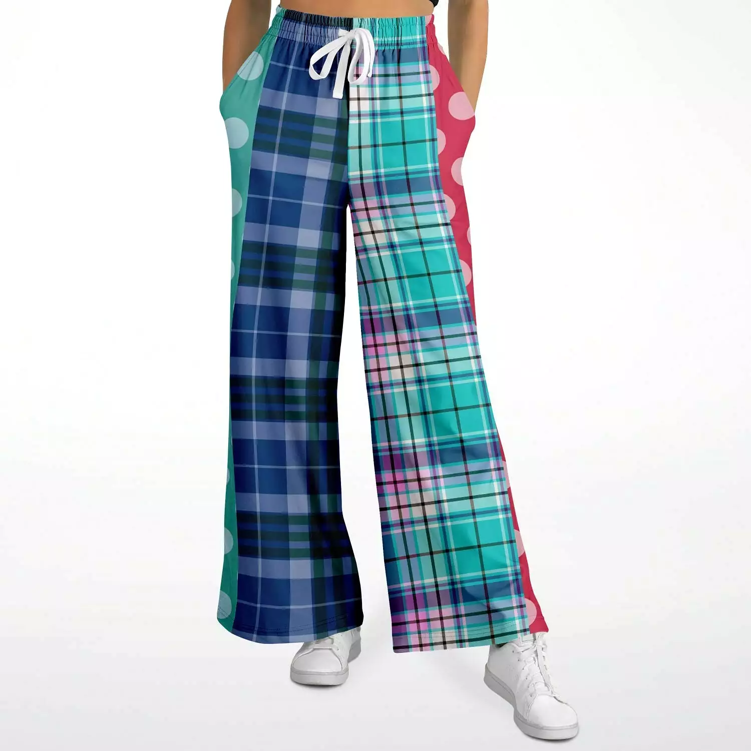 Cerulean Plaid Polka Eco-Poly Stretchy Phat Bellbottoms