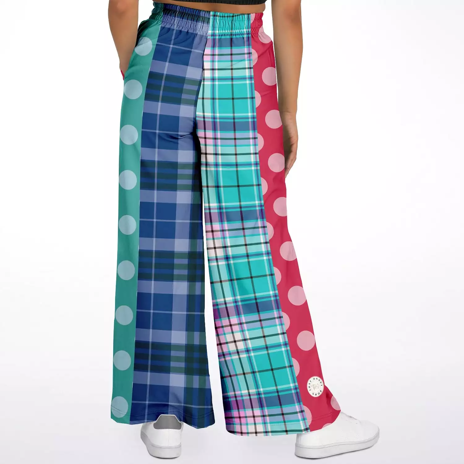 Cerulean Plaid Polka Eco-Poly Stretchy Phat Bellbottoms