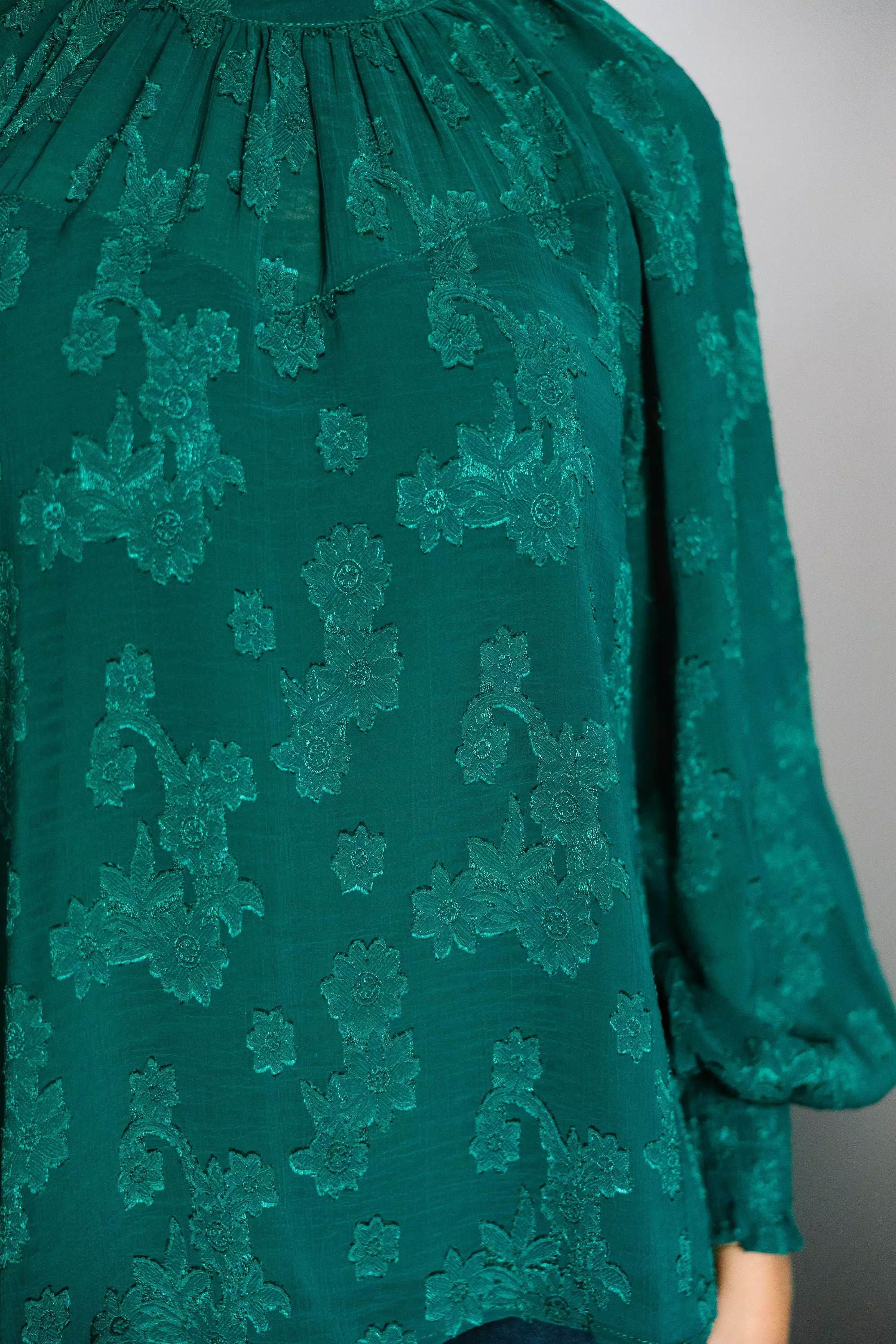 Check The List Hunter Green Textured Floral Blouse