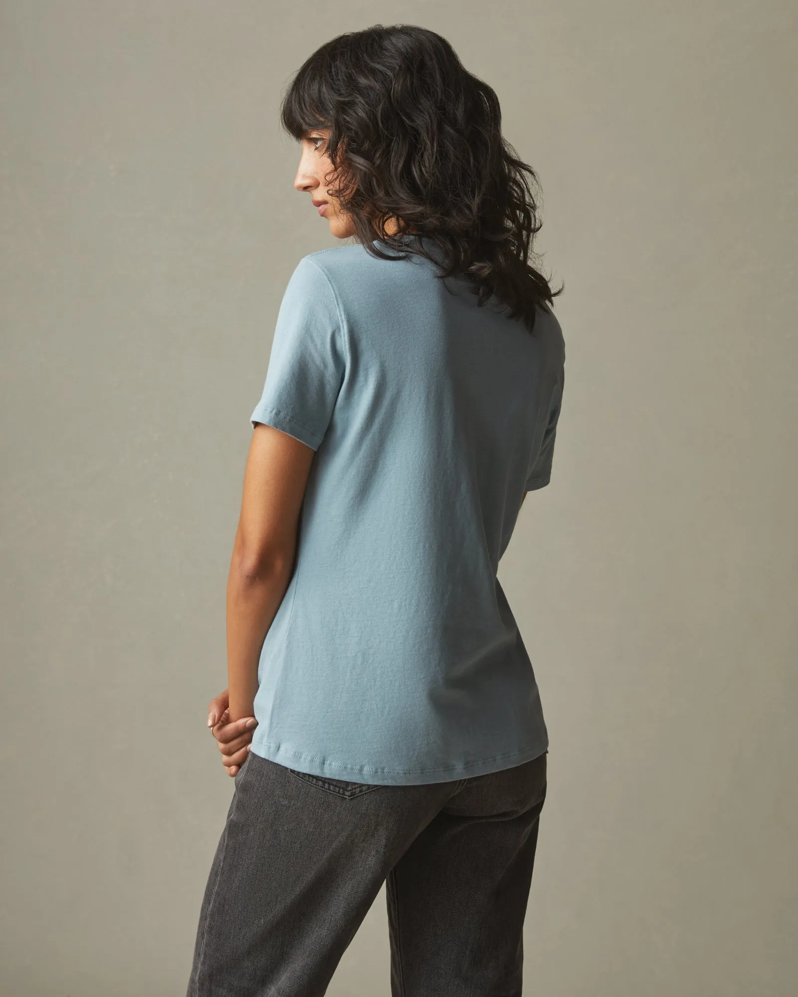 Classic Cotton V-Neck Tee - Blue Stream