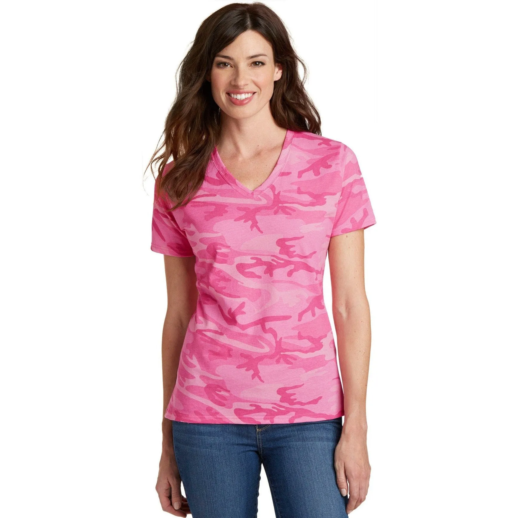 CLOSEOUT - Port & Company Ladies Core Cotton Camo V-Neck Tee