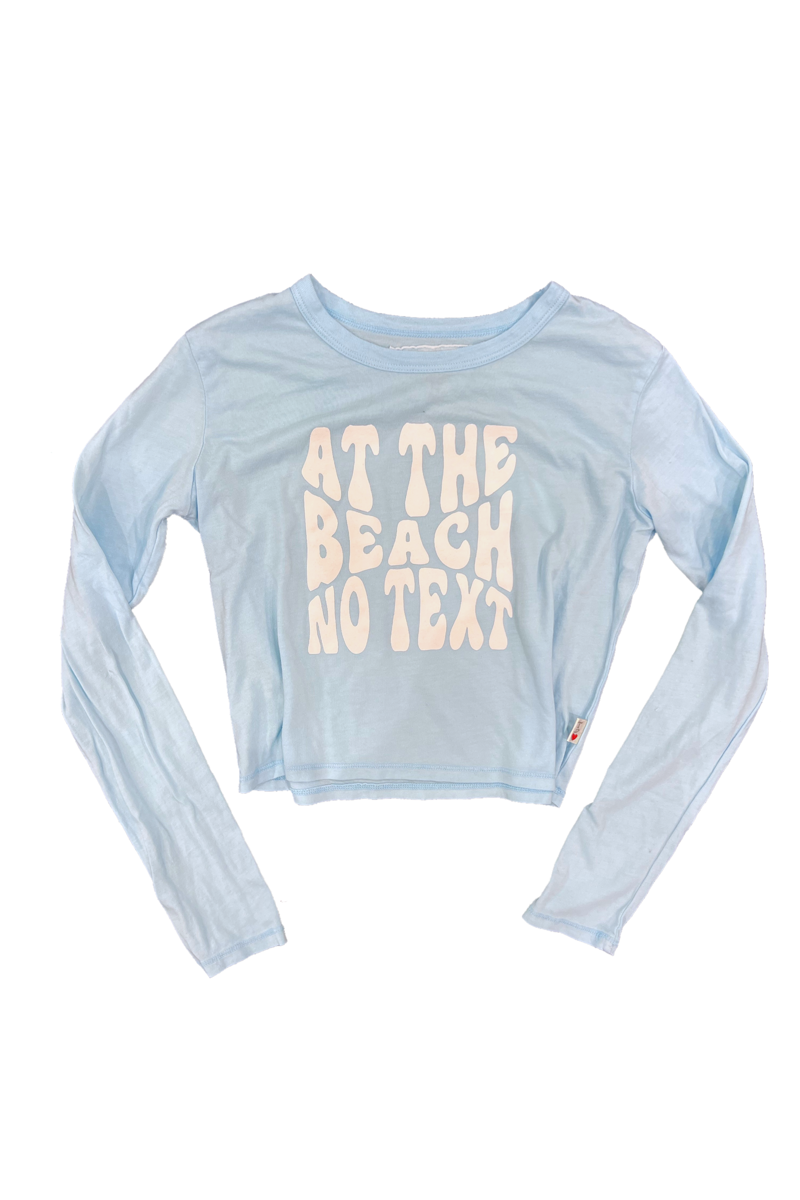 Cotton blue Don't Text cropped long sleeve tee