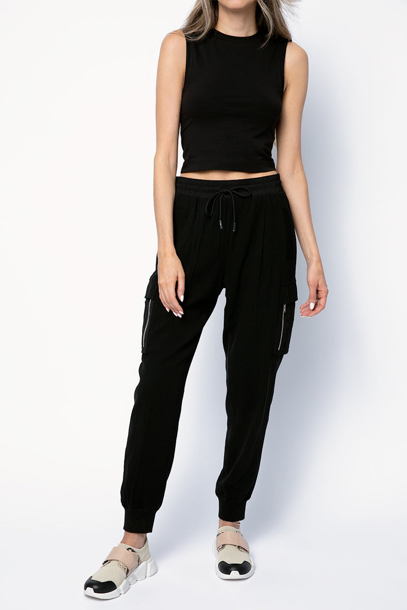 Cotton Cropped Sleeveless Tee in Black