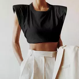 Cotton Shoulder Pads Crop Tee