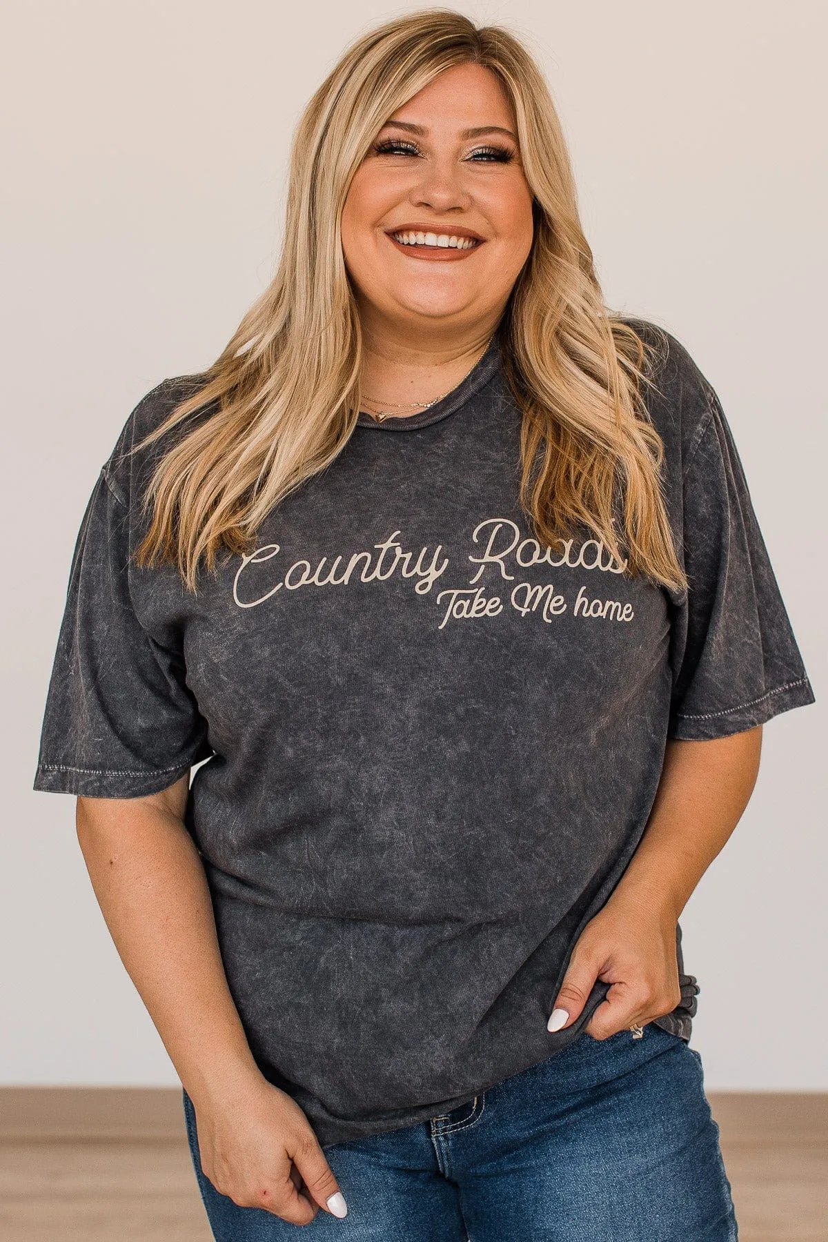 Country Roads, Take Me Home Graphic Tee- Charcoal