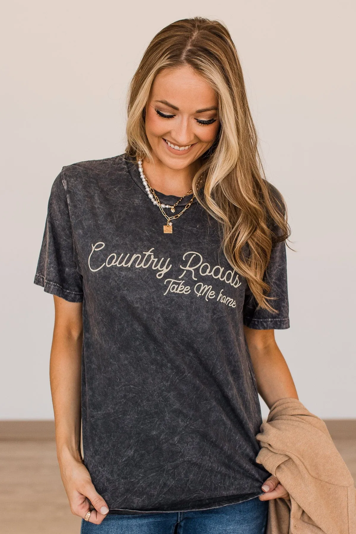 Country Roads, Take Me Home Graphic Tee- Charcoal