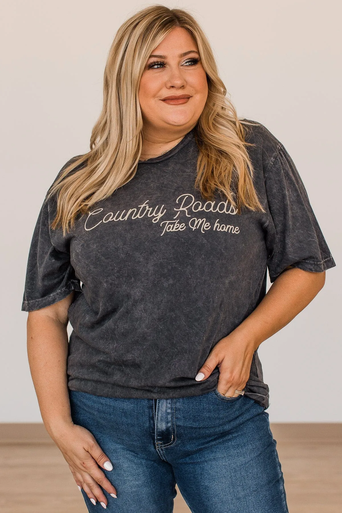 Country Roads, Take Me Home Graphic Tee- Charcoal