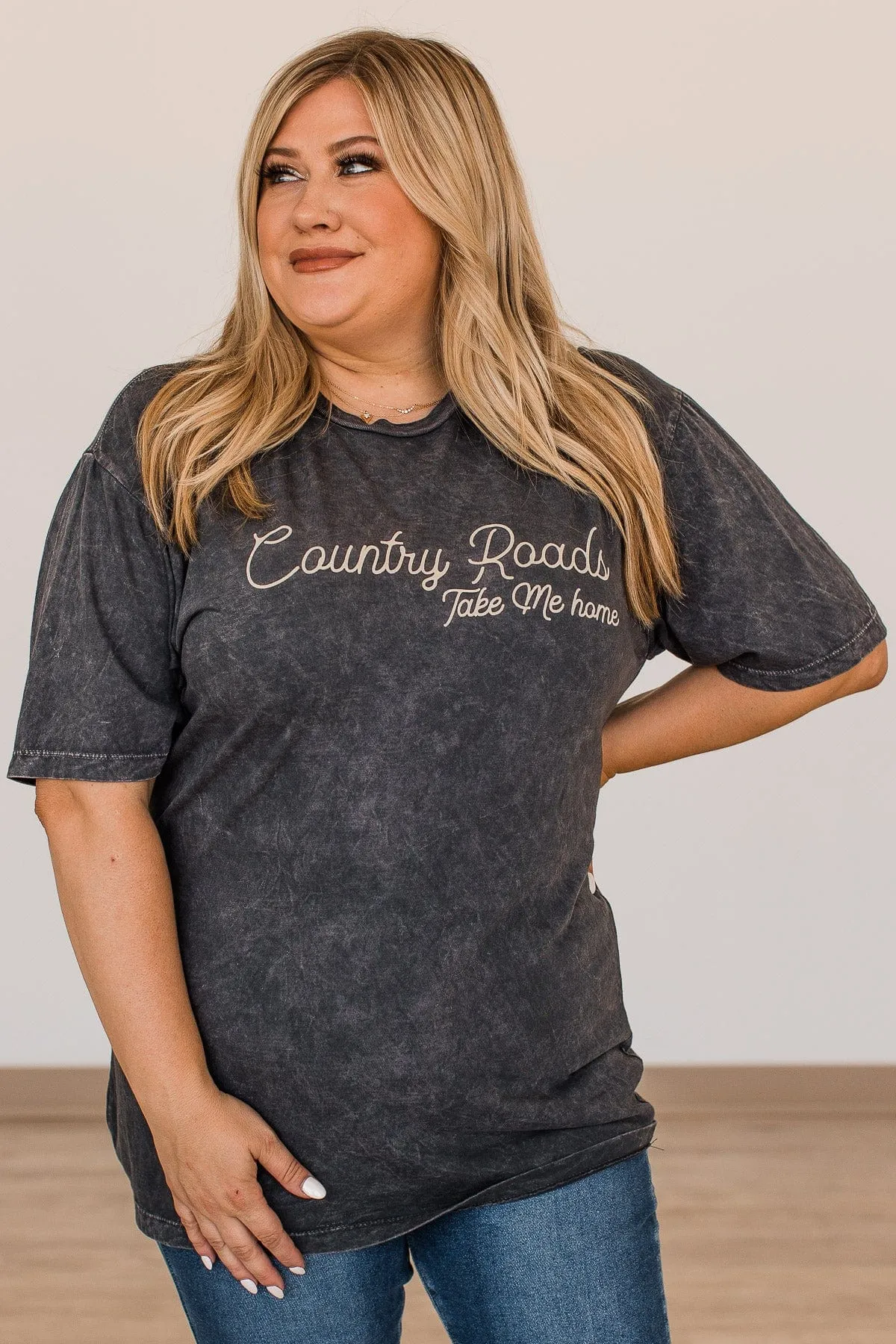 Country Roads, Take Me Home Graphic Tee- Charcoal