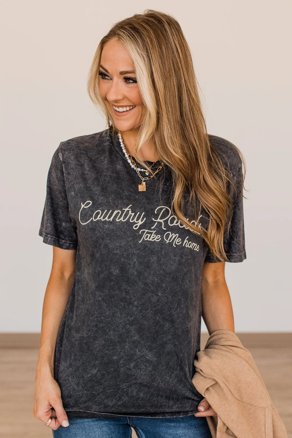 Country Roads, Take Me Home Graphic Tee- Charcoal