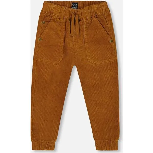 Deux par Deux Stretch Corduroy Jogger Pants, Caramel Brown