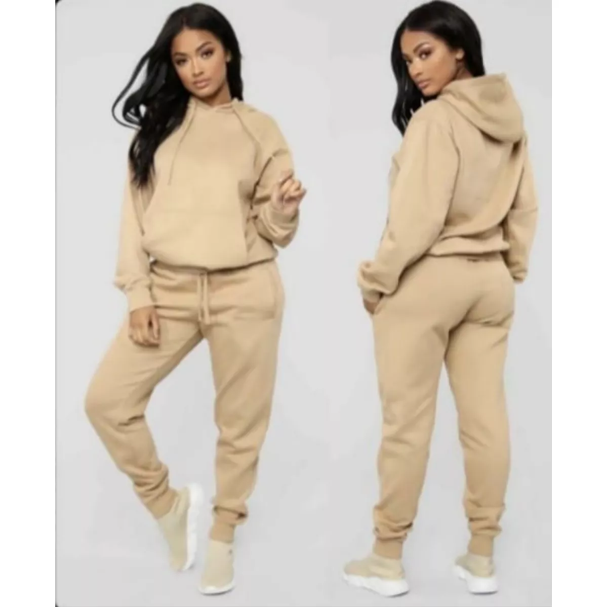 Drawstring Hoodie Crop Top & Jogger Pants